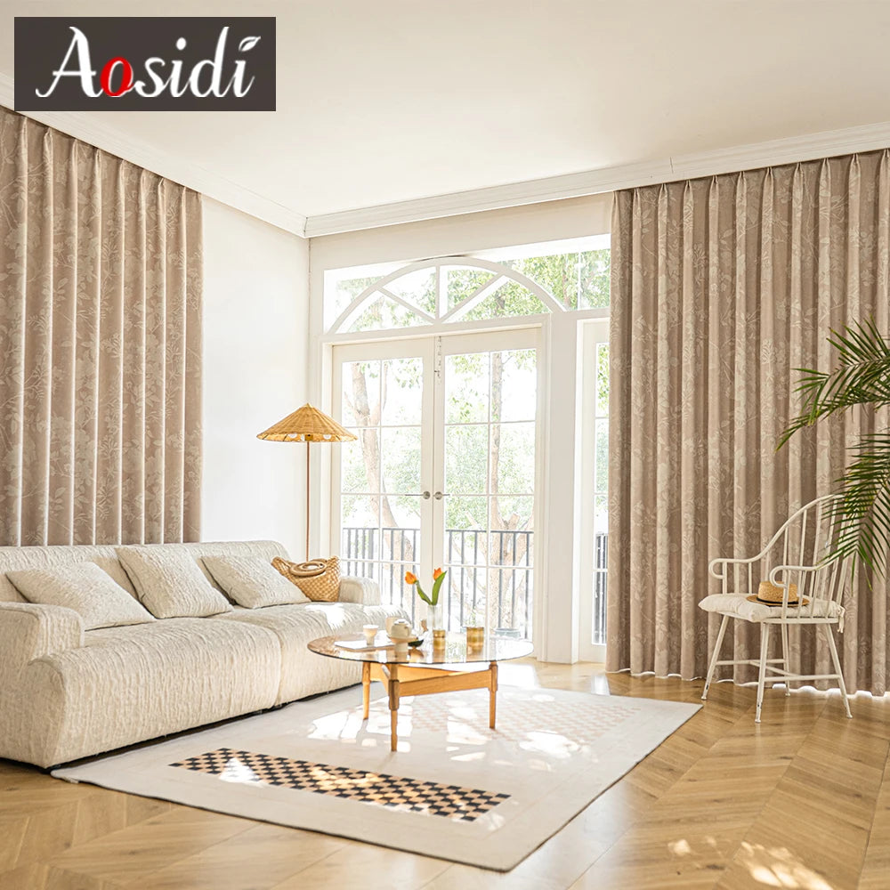 Rideau occultant motif feuilles style moderne chambre salon - vue 2 sur 9