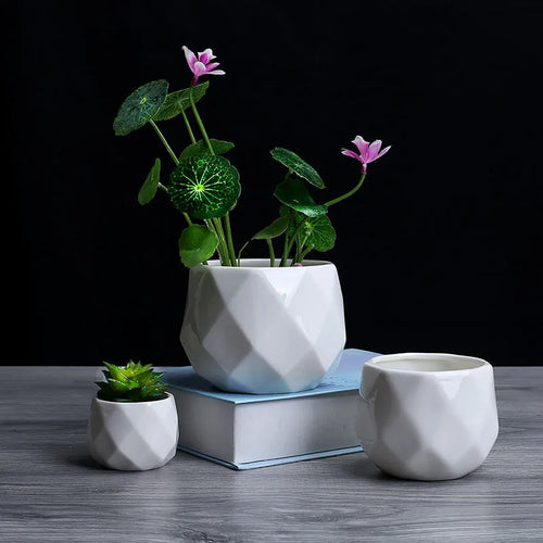 pot de fleurs géométrique en céramique pour plantes succulentes - vue 3 sur 7