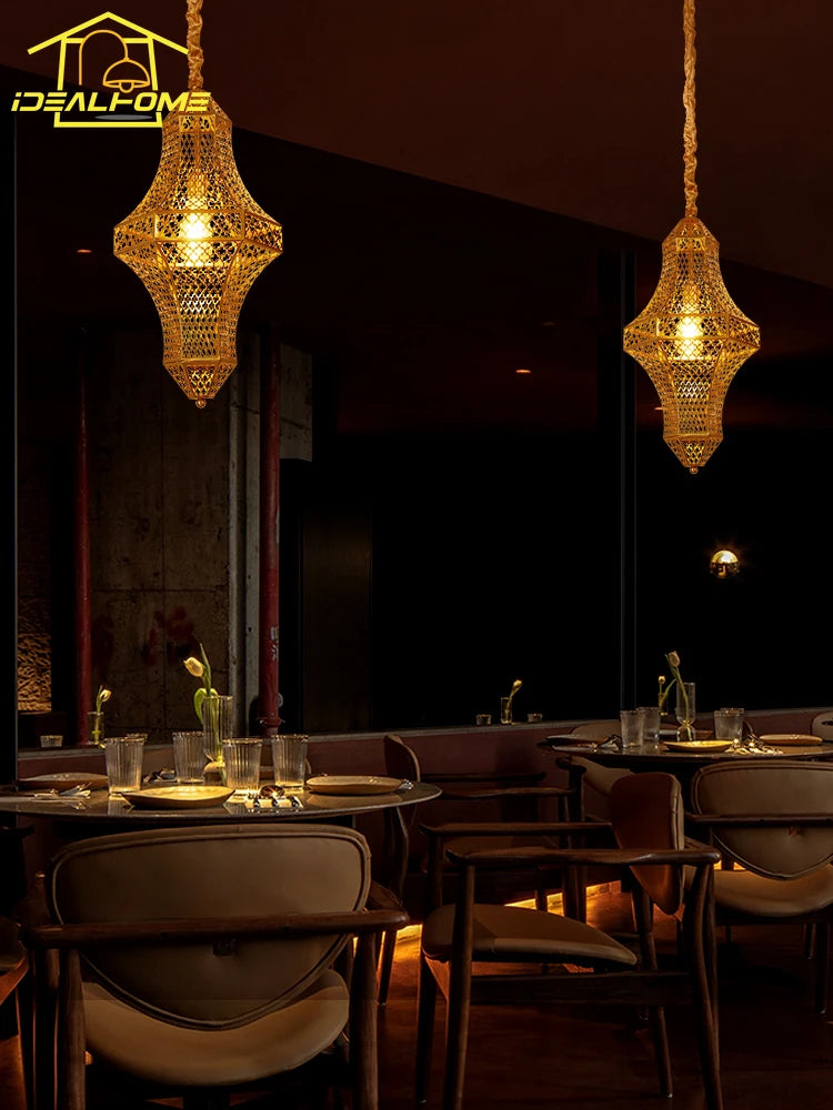 suspension vintage asiatique design doré pour bar et restaurant - vue 4 sur 8
