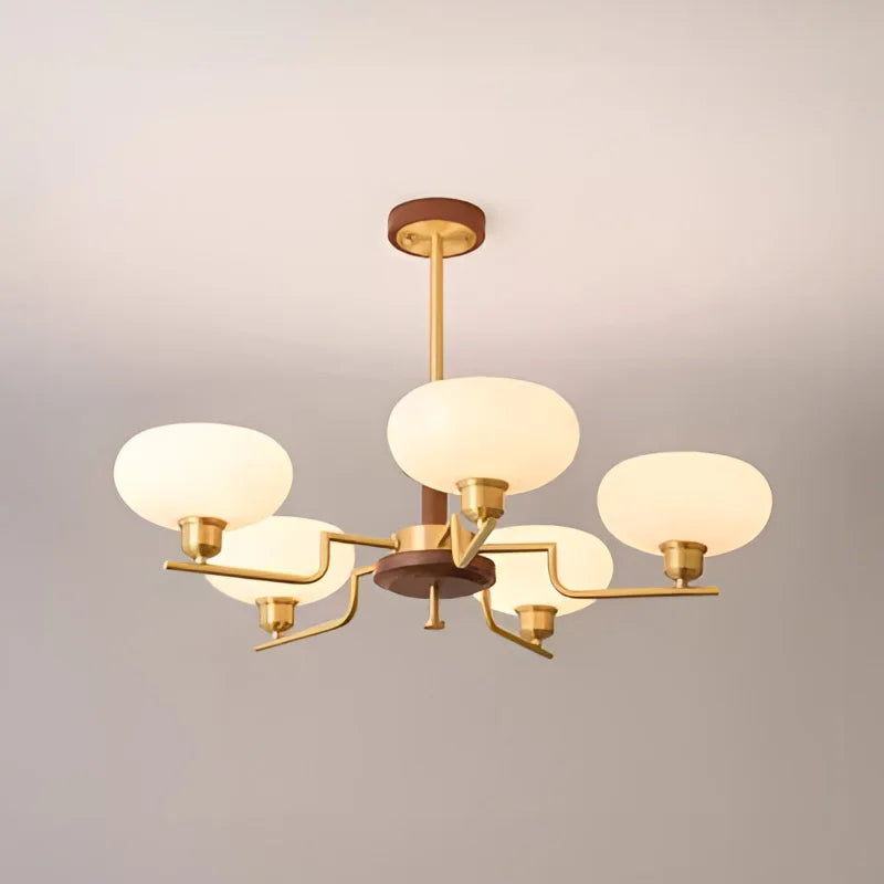 Walnut Wood Glass Brass, Wabi-sabi Modern Vintage style, chandelier lights for Living room, Bedroom, dining room, study - vue 5 sur 12