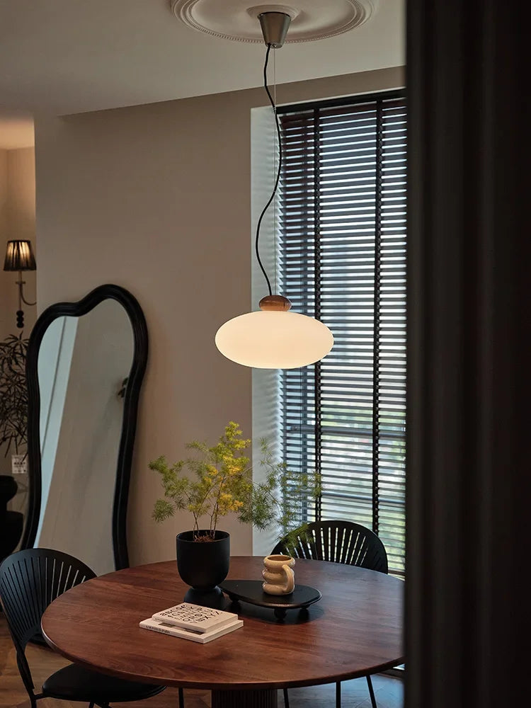 lustre rétro en verre et bois pour décoration intérieure - vue 5 sur 8