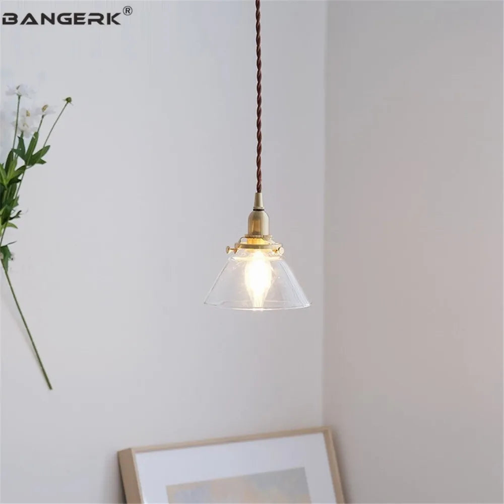 suspension en verre style américain luminaire rétro en laiton - vue 4 sur 10
