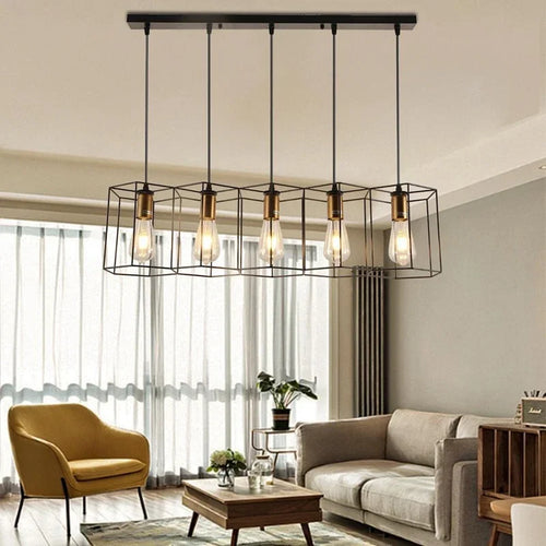 lustre à têtes multiples en fer forgé avec câble réglable - vue 3 sur 10