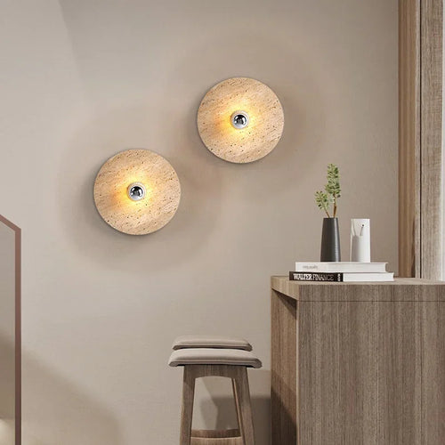 applique murale en pierre naturelle décorative rétro ronde led - vue 3 sur 8