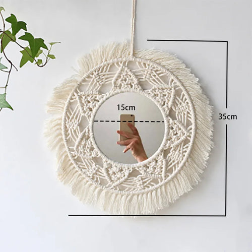 miroir rond en macramé style bohème pour décoration murale - vue 13 sur 19