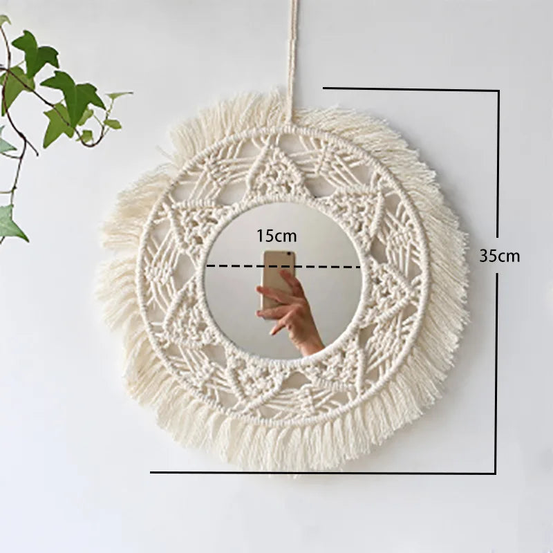 miroir rond en macramé style bohème pour décoration murale - vue 12 sur 19