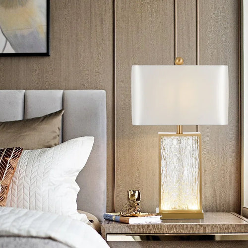lampe à poser moderne en verre et tissu de soie - vue 4 sur 7