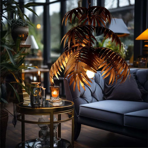 lustre boho en feuilles de cocotier pour décoration créative intérieure - vue 2 sur 11