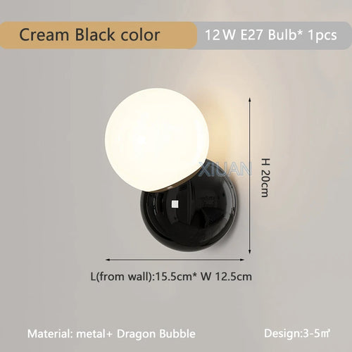 Applique murale boule ronde nordique pour éclairage de chambre à coucher crème blanc jaune lampe de chevet salon allée couloir hôtel escalier - vue 9 sur 9