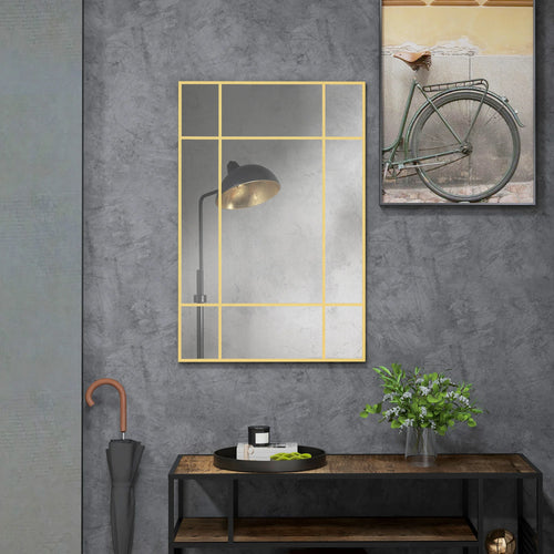 miroir mural rectangulaire avec cadre en métal doré - vue 2 sur 7