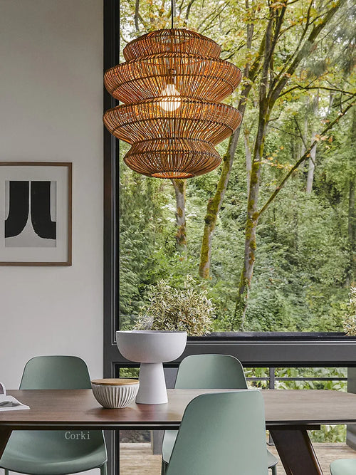 suspension en rotin chinois artisanale pour décoration intérieure - vue 3 sur 12