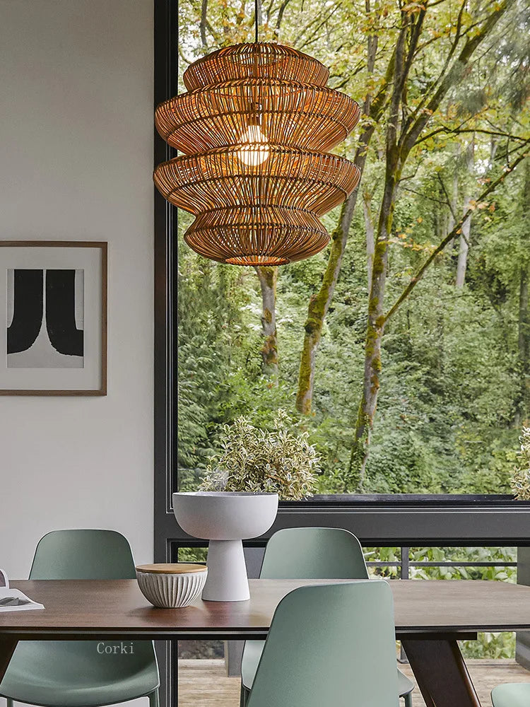 suspension en rotin chinois artisanale pour décoration intérieure - vue 3 sur 12