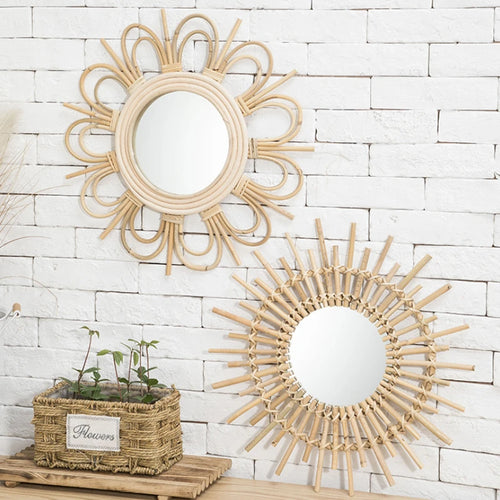miroir suspendu en rotin tournesol décoratif pour une ambiance bohème - vue 3 sur 10
