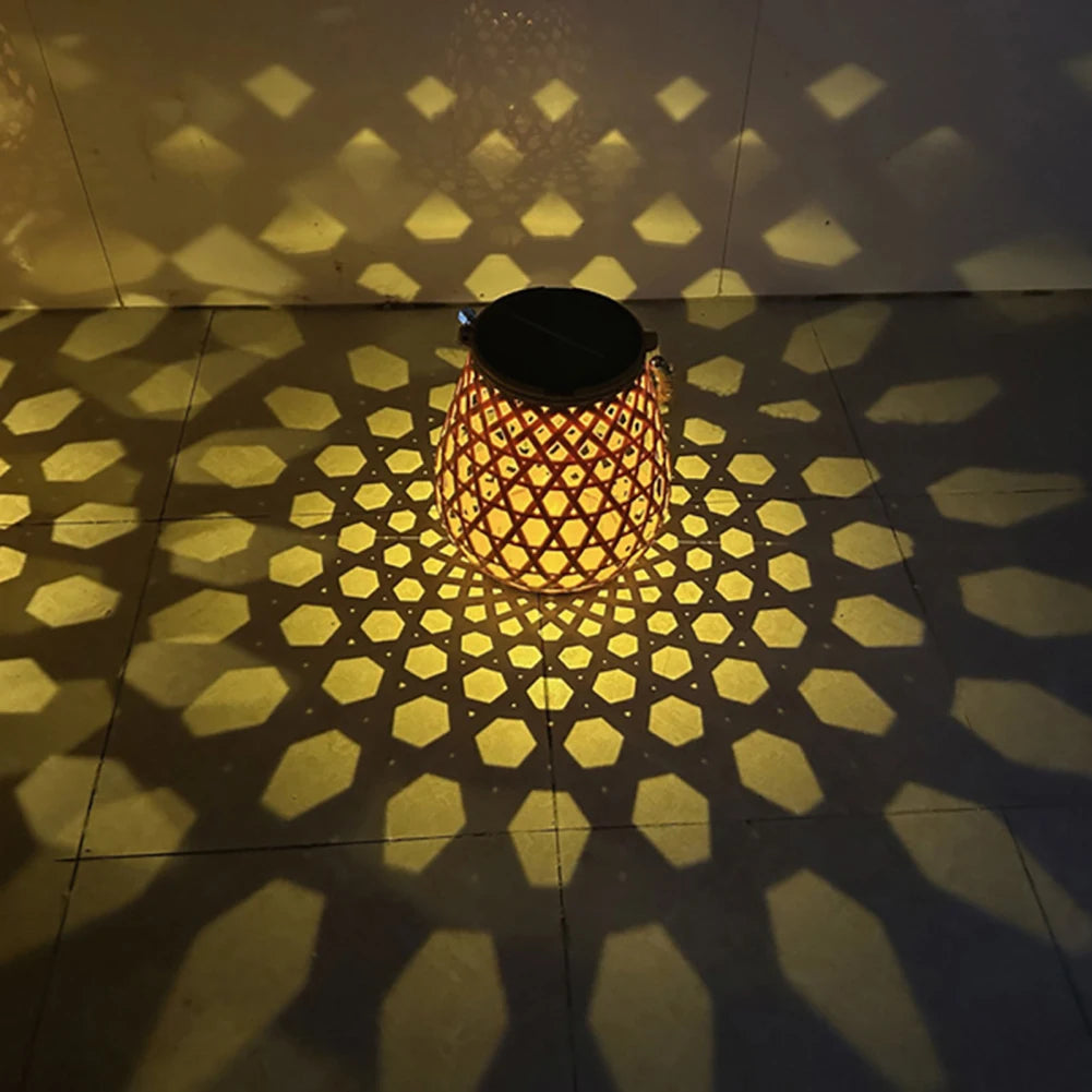 lanterne solaire étanche haute luminosité décoration jardin tissée bambou - vue 6 sur 6