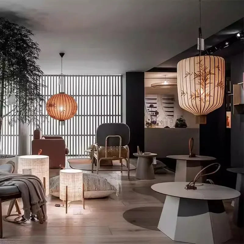 lustre en tissu japonais style médiéval zen pour décoration intérieure - vue 4 sur 18