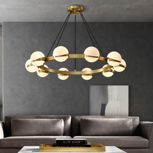 lustre nordique de luxe en cuivre avec anneau décoratif - vue 2 sur 9