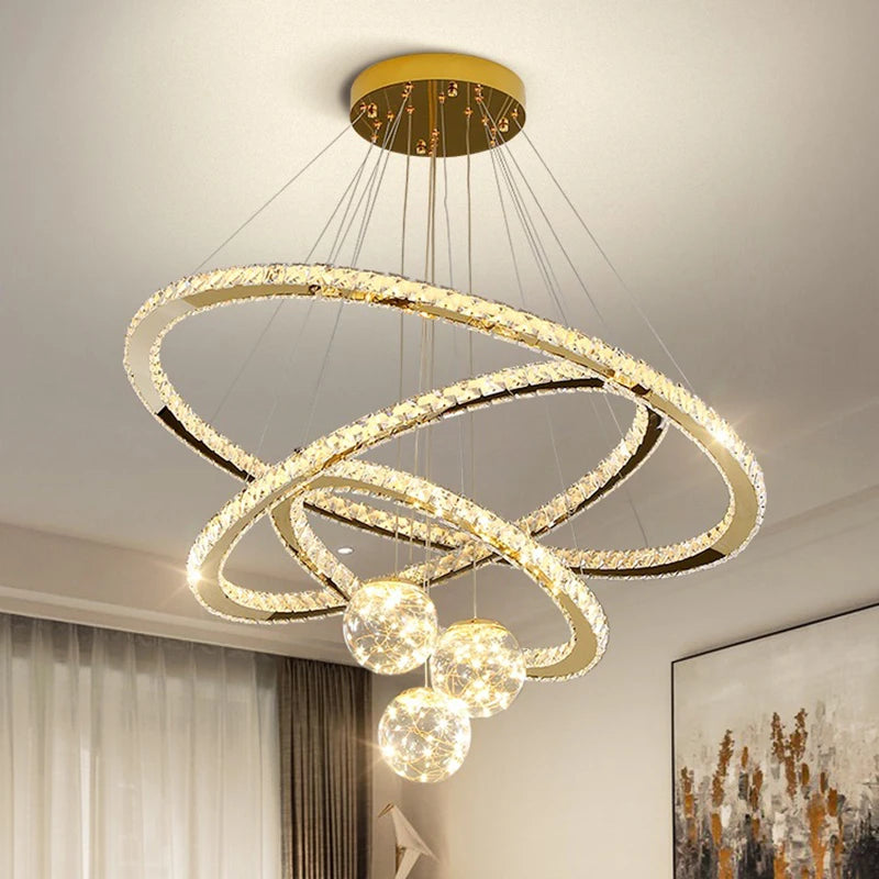 lustre moderne en verre cristal avec lumière LED étoile - vue 4 sur 13