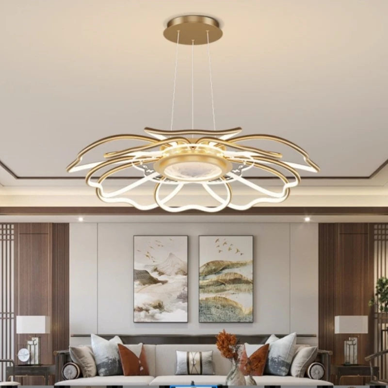 2023 Modern LED Chandelier Fixtures New Chinese Style Ceiling Fan Simple Rose Gold Living Room Chandelier - vue 2 sur 10