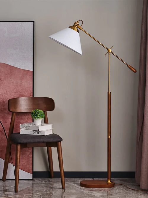 lampadaire bois massif abat-jour pied moderne