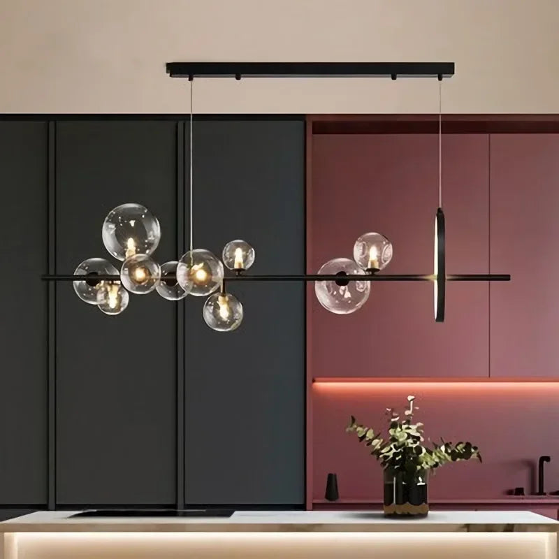 lustre moderne led avec boules de verre suspendues - vue 2 sur 8
