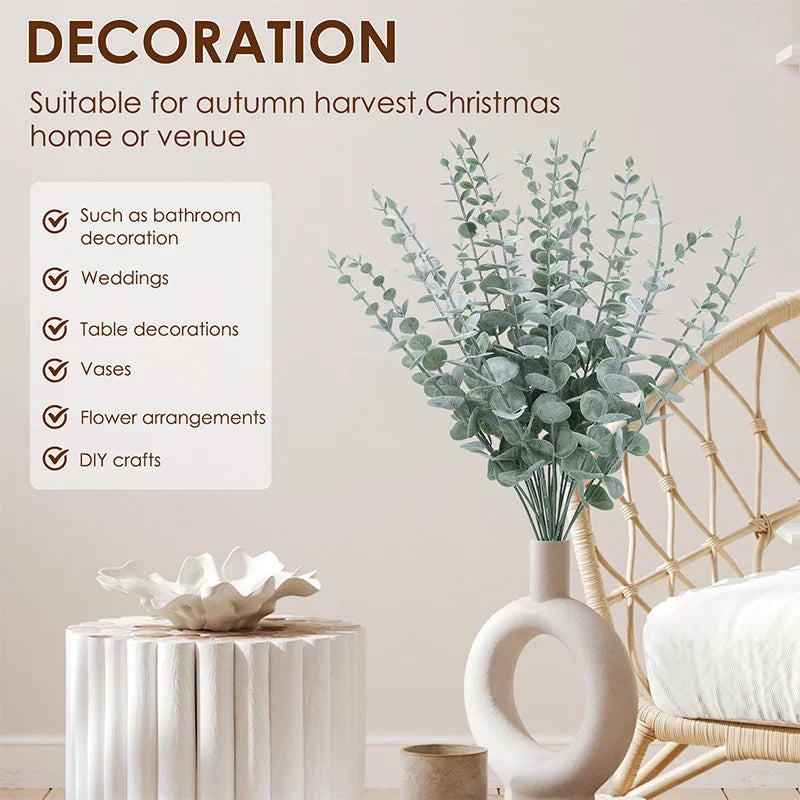 lot de 10 feuilles d'eucalyptus artificielles pour décoration et bouquets - vue 7 sur 8