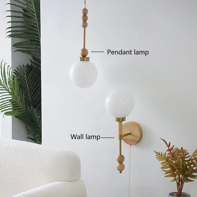 suspension vintage en verre et bois led - vue 4 sur 7