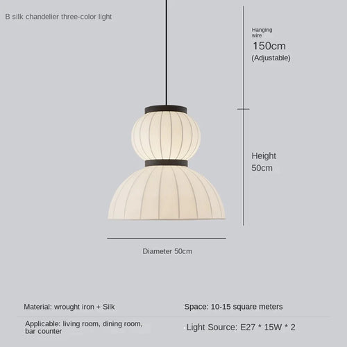 Lustre boule ovale en tissu style soie japonaise design - vue 8 sur 8