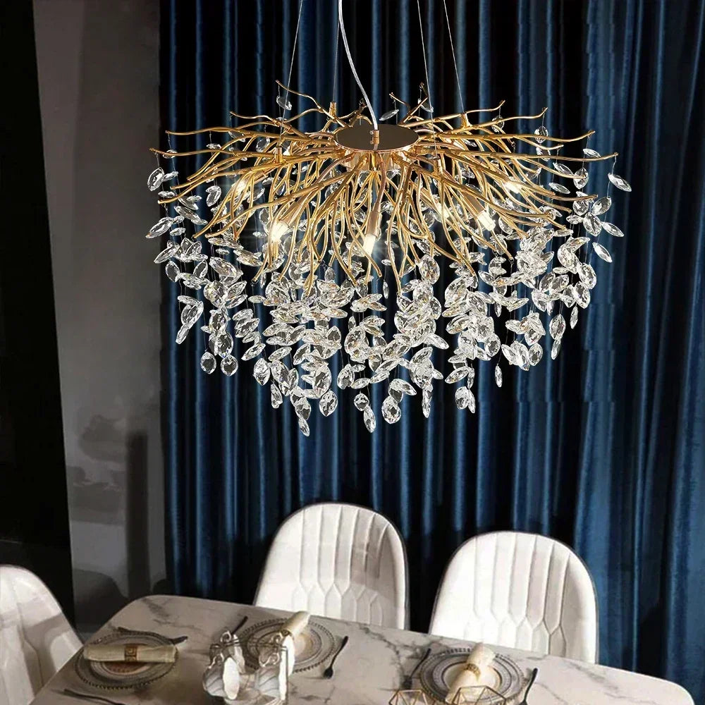 lustre en cristal doré design nordique à led décoratif - vue 6 sur 11
