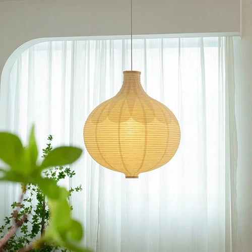 lustre en papier japonais ronde avec lumière décorative suspendue - vue 6 sur 7