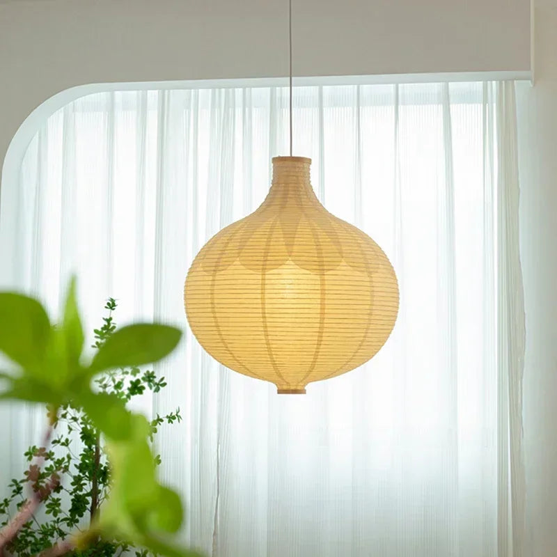 lustre en papier japonais ronde avec lumière décorative suspendue - vue 6 sur 7
