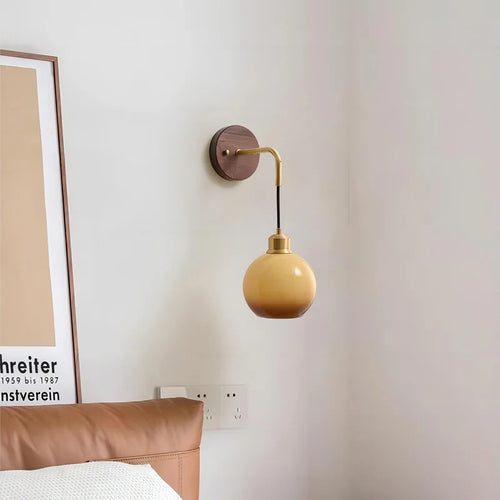 Walnut Wood Brass Gradient Glass Wall Light, Wall Sconce for Bedroom, Bedside, Living, Dining Room, Corridor aisle - vue 3 sur 7