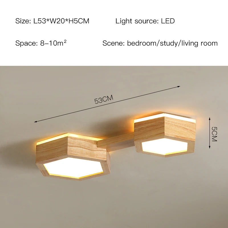 plafonnier en bois design moderne hexagonal avec éclairage LED - vue 8 sur 11