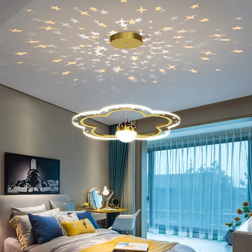 lustre led moderne nuage fleur éclairage ciel étoilé intérieur - vue 3 sur 18