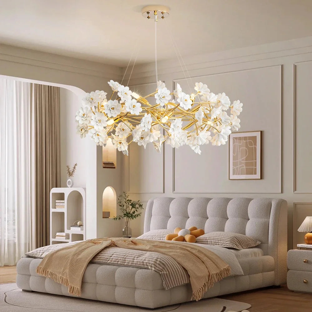 lustre en céramique à fleurs françaises pour décoration romantique - vue 3 sur 8
