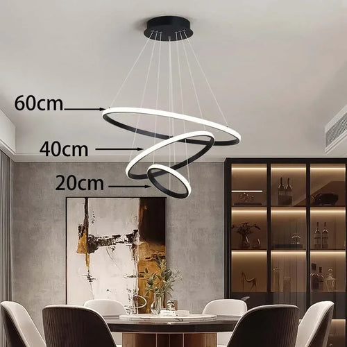 lustre moderne rond à trois cercles design élégant - vue 10 sur 13