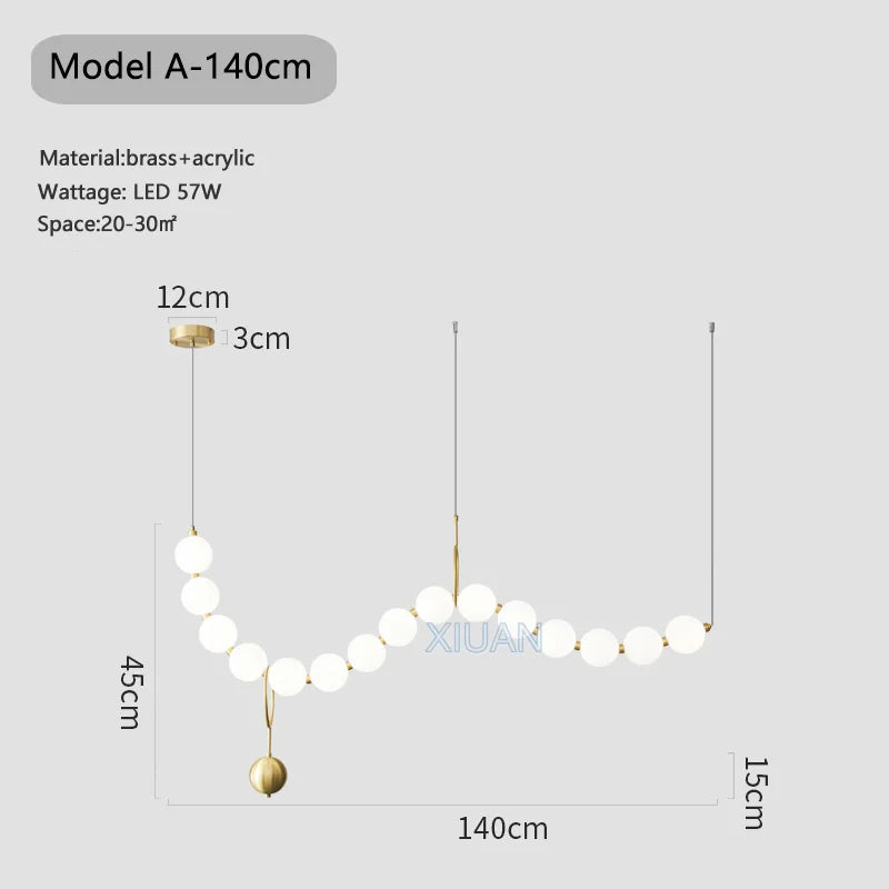 lustre suspension en acrylique blanc avec perles - vue 13 sur 16