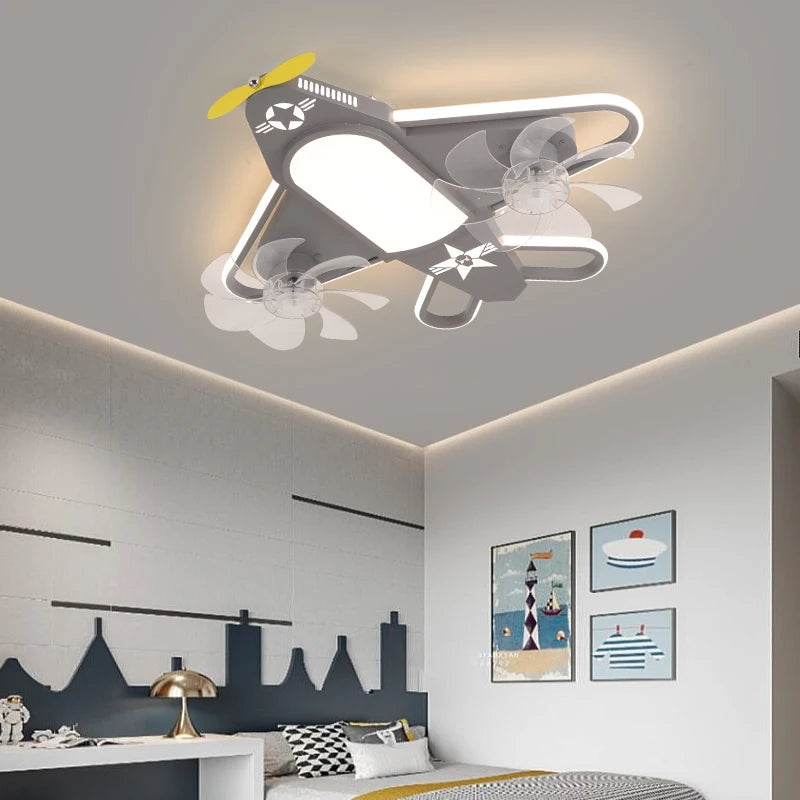 ventilateur de plafond moderne pour enfants avec éclairage led dimmable et déco à distance - vue 6 sur 10