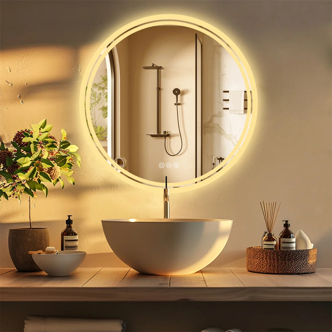 miroir rond à led rétroéclairé tactile antibuée montage mural - vue 3 sur 8