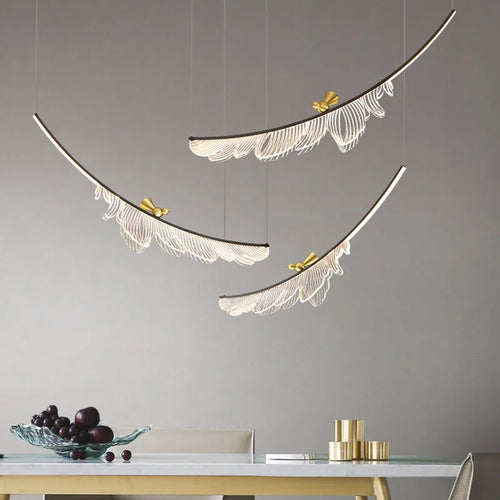 lustre design artistique en plumes et fil métallique ajustable - vue 5 sur 8