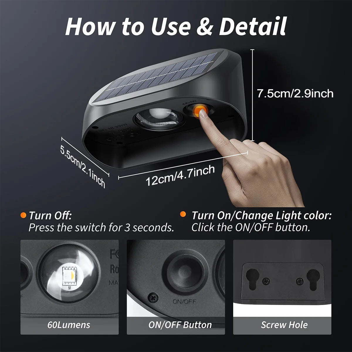 lampes solaires étanches pour éclairage extérieur crépuscule à aube - vue 4 sur 8