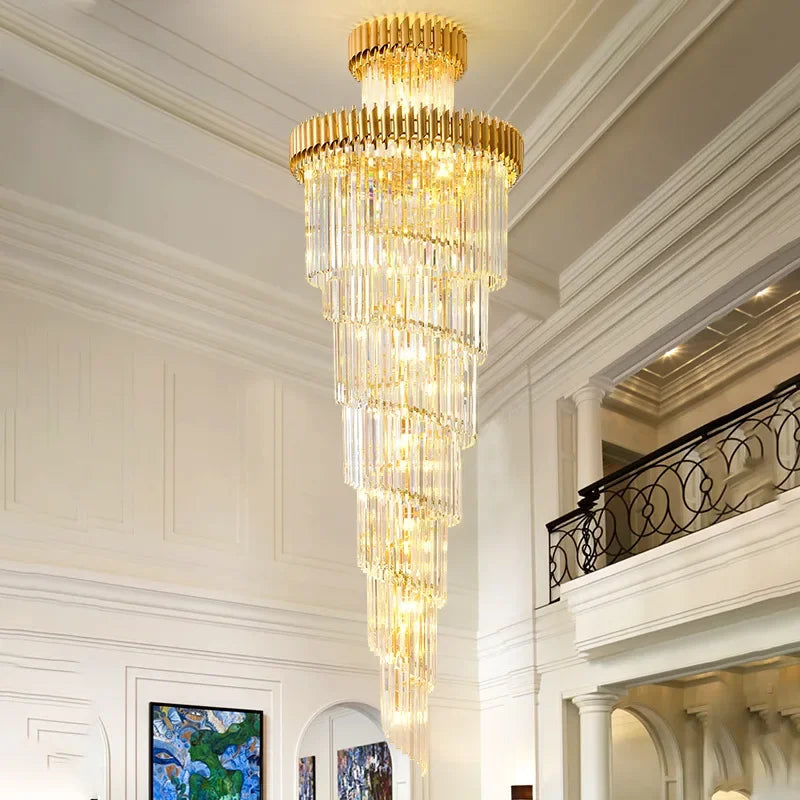 lustre led spirale luxe suspension cristal pour hauts plafonds - vue 4 sur 8