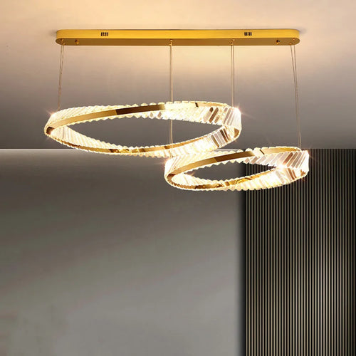 suspension led doré design moderne avec cristal élégant - vue 3 sur 14