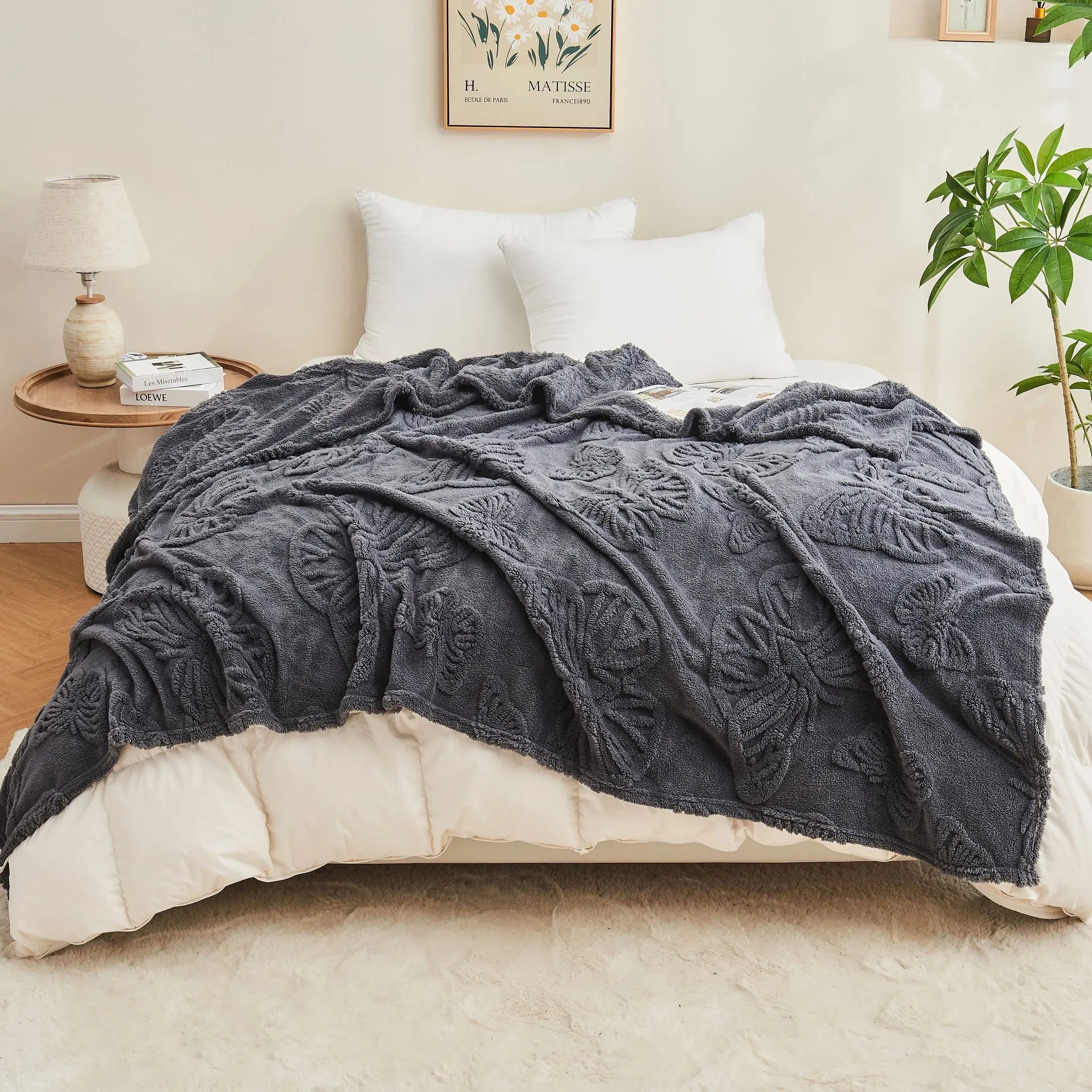 plaid polaire sherpa doux motif plaid jacquard intérieur - vue 6 sur 6