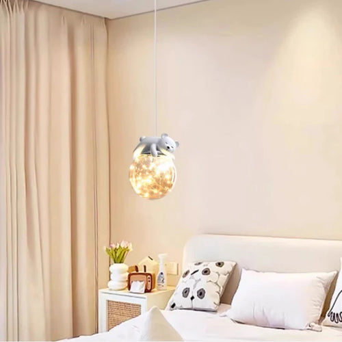 Simple moderne mignon enfants chambre lustres blanc ours lapin lampes bébé chambre fille garçon chambre chevet lustre lumières en verre - vue 4 sur 8