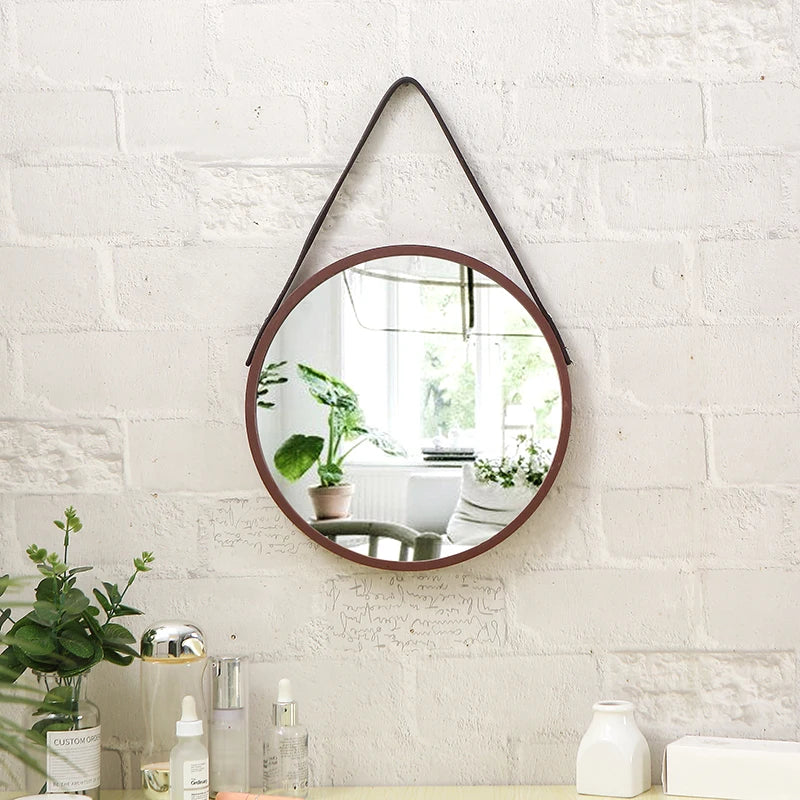 miroirs décoratifs ronds en bois rétro pour décoration intérieure - vue 3 sur 7