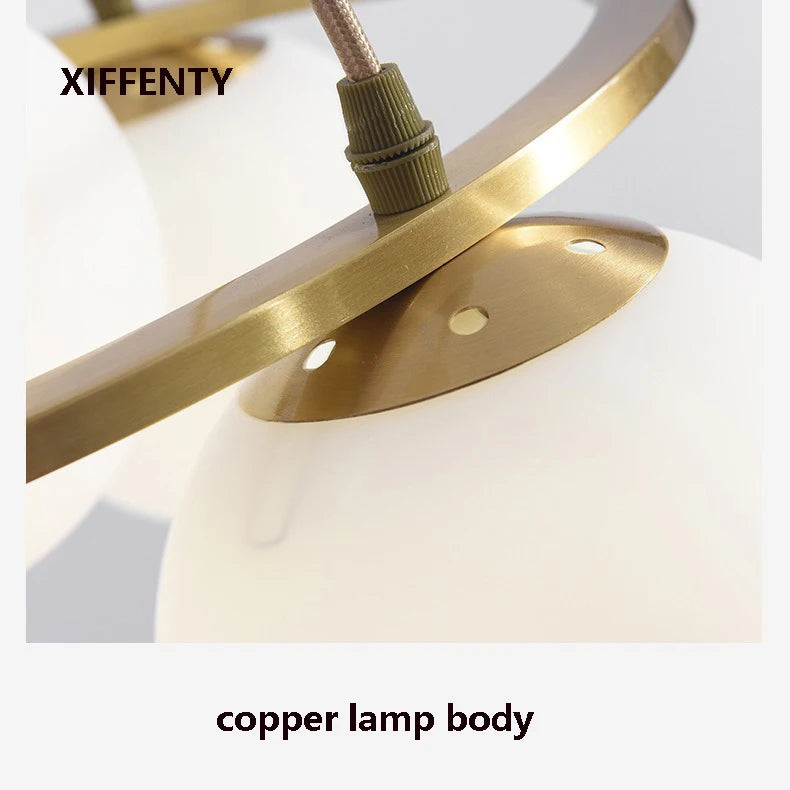 lustre 4 ampoules en verre et cuivre design nordique suspendu - vue 3 sur 6