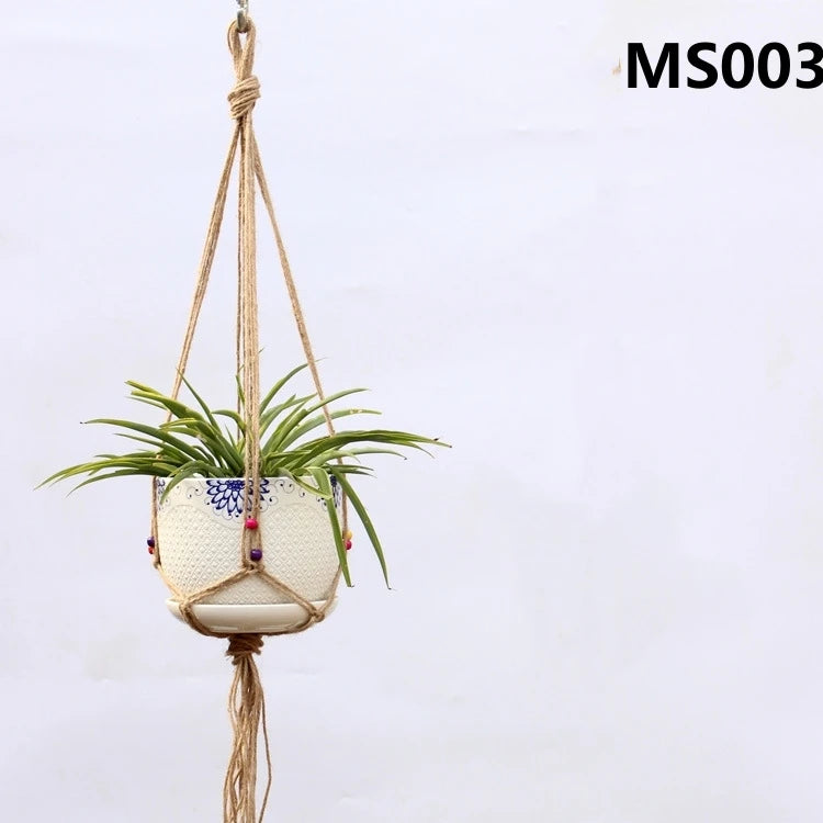 panier suspendu en corde de chanvre pour plantes décoratives - vue 9 sur 16