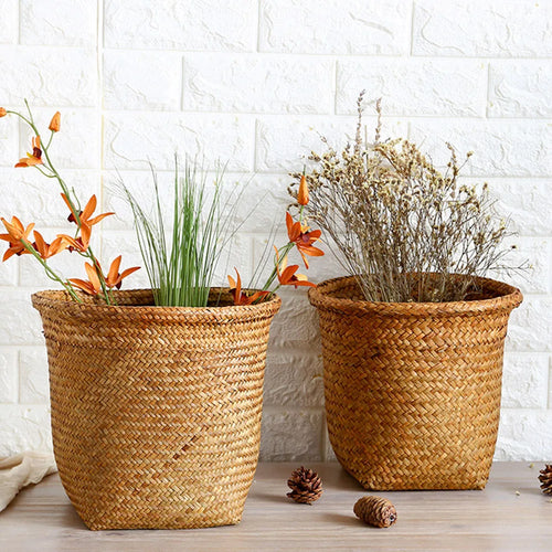 panier poubelle en osier pour rangement et déchets - vue 2 sur 7