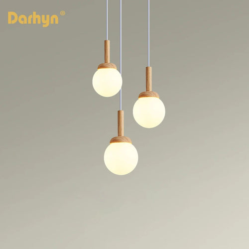 Suspension en bois et verre au design nordique - vue 2 sur 9