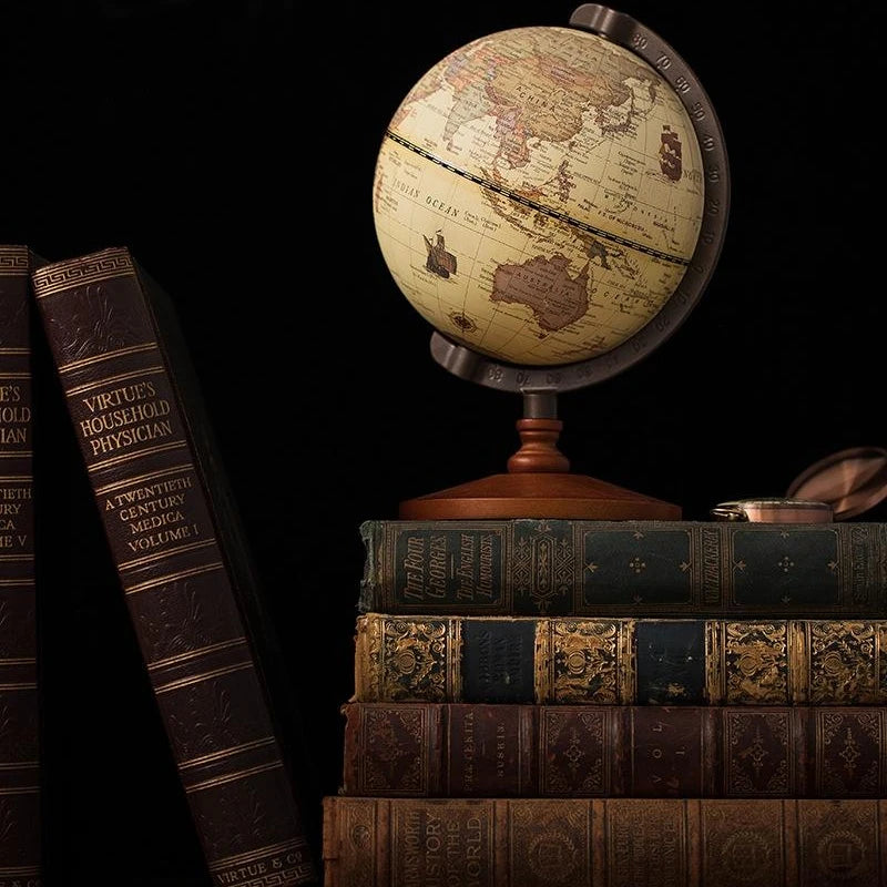 globe terrestre éducatif avec base en bois rétro pour décoration - vue 5 sur 7